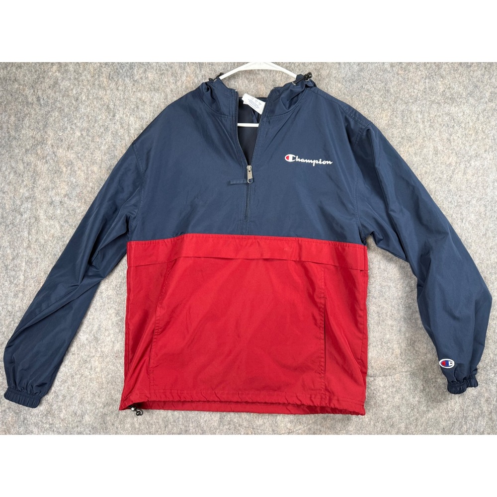 Champion Kids Quarter Zip Windbreaker Jacket Navy Red Colorblock Small‎
